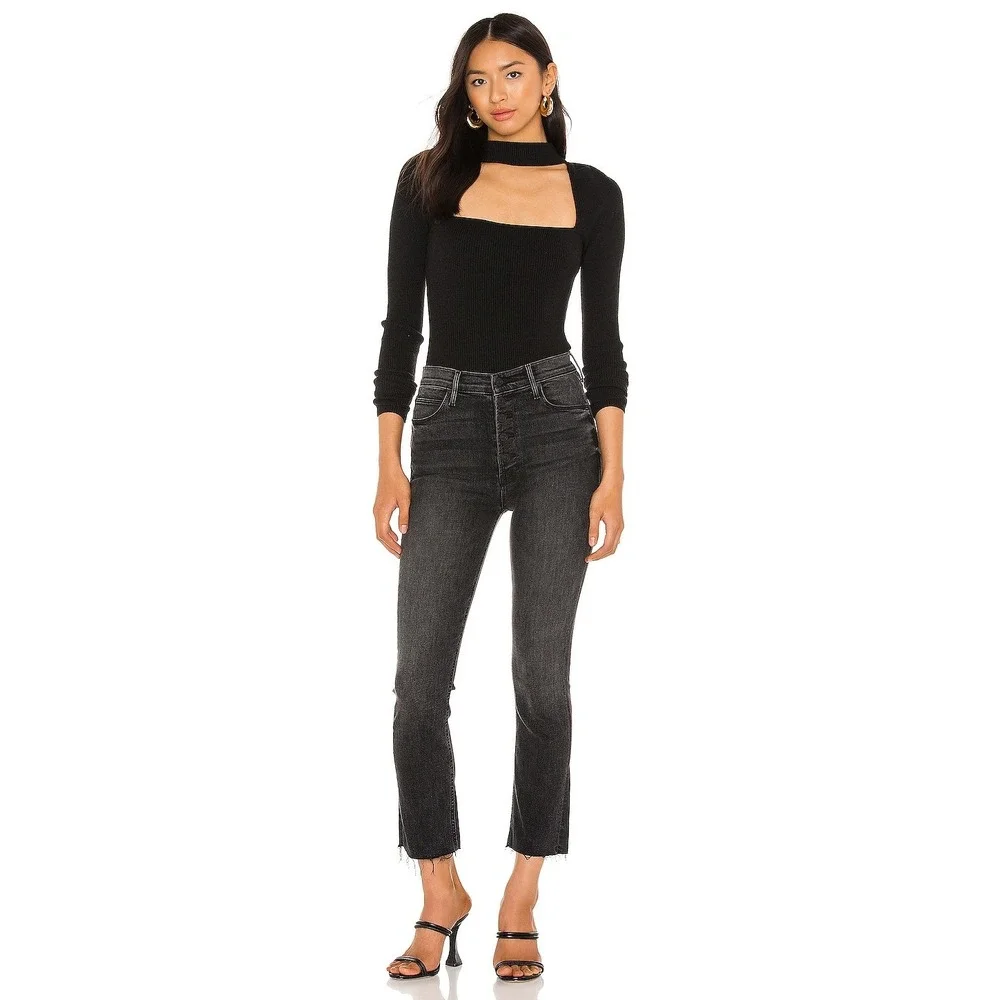 MOTHER The Pixie Dazzler Ankle Fray Jeans Night Shadow Off Duty Edgy Urban Retro